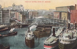 ZAYIX Postcard Steamers Rush Street Bridge Chicago R. Jamestown Expo stamp #328 - £12.67 GBP