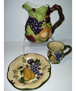 Celebrating Home Sonoma Villa Fruits  Serving Pitcher W/ Home Trends Pla... - £29.24 GBP