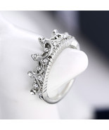 Fashion Princess Silver Plated Rhinestone Women Crown Ring Royal Wedding Band - $9.99