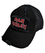 Iron Maiden Logo Distressed Adjustable Snapback Hat Black - £21.09 GBP