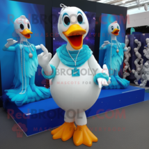 Cyan Swans mascot costume character dressed with a Trousers and Necklaces - $1,249.00