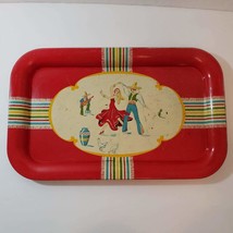 Mexican Theme Red Metal Serving Tray Flamenco Dancers 14&quot;x9&quot; MCM Vintage - £15.56 GBP