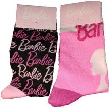 Barbie Womens Socks 2 Pk Size 9-13 Stocking Pinks Logo Black Crew Mattel - $17.63 CAD
