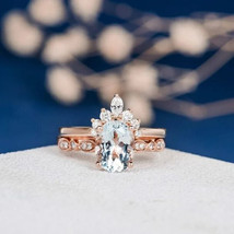 Natural Aquamarine Gemstone Ring,14k Rose Gold Ring,Engagement Ring For Women - £465.75 GBP