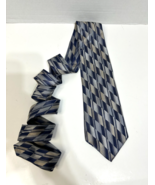 Paul Dione Mens Silk Necktie Modern Argyle Geometric Diamond Navy/Gun Me... - $14.80
