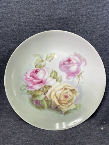 Primary image for Vtg Z.S.&C Bavaria handpainted porcelain plate 7 1/2" green W/ Pink yellow roses
