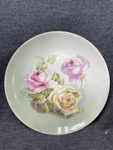 Vtg Z.S.&amp;C Bavaria handpainted porcelain plate 7 1/2&quot; green W/ Pink yellow roses - £8.39 GBP