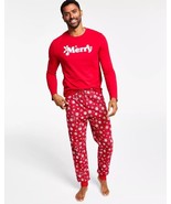 Family Pajamas Matching Men&#39;s Merry Snowflake Candy Red L SW230248 - $22.72