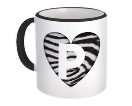 Monogram Letter P : Gift Mug Zebra Letter Initial ABC Animal Heart - $15.90