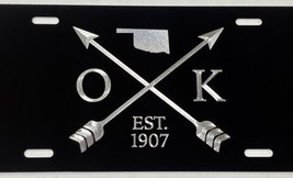 Engraved Oklahoma OK State Car Tag Diamond Etched Black Metal License Plate - £17.41 GBP