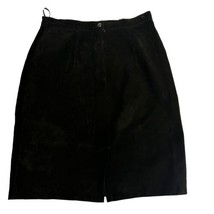 Vintage Sellecca 80s Suede Black Leather Mini Straight Pencil Skirt Size 12 - $28.70