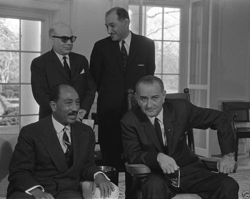 Primary image for President Lyndon Johnson LBJ with Egyptian Anwar Sadat 1966 New 8x10 Photo