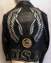 VTG Distressed Live To Ride USA Embossed Jacket Sz M Medallion Biker Mot... - $247.49