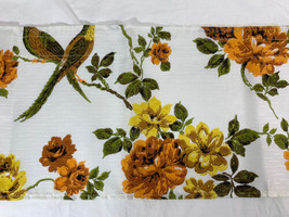 1 Vintage Mid-Century Floral Kitchen Valance Panel Orange Yellow Green Birds - £9.54 GBP