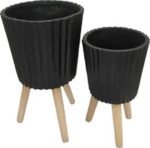 Planter Vase Contemporary Black Set 2 Beech Ceramic - £226.73 GBP
