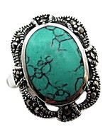 Sterling Silver 925 Lab Turquoise Marcasite Ring - $32.89 CAD