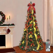 6 Ft Pull Up Decorated &amp; Pre Lit Collapsible Pop Up Christmas Tree 200 L... - £195.83 GBP