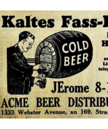 1945 WW2 German-USA Cold Beer Advertisement ACME Beer Distributors Bronx... - $34.16 CAD