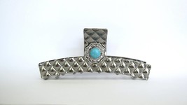 Long chunky dark silver turquoise blue stone metal native tribal hair claw clip - $12.95