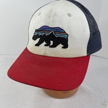 Patagonia Red White Blue Bear Hat Snap Mesh Natural Distressed Marks - £11.00 GBP