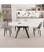 47-63" Expandable Circular Dining Table Set, 4 PU Chairs, Black Legs - €764,49 EUR 47-63" Expandable Circular Dining Table Set, 4 PU Chairs, Black Legs - €764,49 EUR