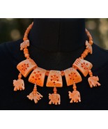 Orange Elephant Necklace Tribal Ethnic Boho Bead  Vintage Statement Chun... - $19.98