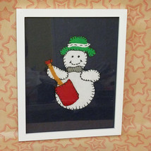 Primitive Framed  Snowman Wall Art 1982 Mantle Decor Handmade Felt - £22.38 GBP