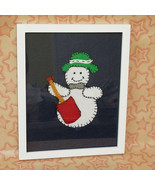 Primitive Framed  Snowman Wall Art 1982 Mantle Decor Handmade Felt - $28.00