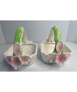 Two Used Home Decoration White Ceramic Floral Decorative Easter Egg Basket. - £15.55 GBP