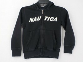 Nautica Hoodie Boys SZ L (6) Full Zip Fleece Black White Logo Childrens Sweater - $5.99