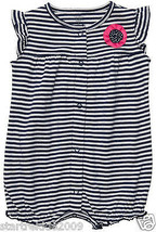 Carters Baby Girl Navy/White Stripe Print Creeper w/ Pink Rosette, Sz.12 Mos.NWT - £6.33 GBP