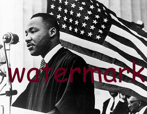 DR. MARTIN LUTHER KING JR WITH AMERICAN FLAG IN BACKGROUND WHILE SPEAKIN... - $8.90