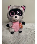 Ty Beanie Boo Rocco The Racoon Black Pink Gray 9&quot; Plush Stuffed Animal T... - £9.27 GBP