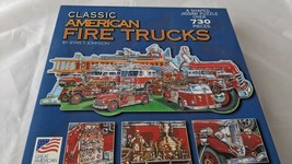Classic American Fire Trucks Lewis T Johnson Shaped Jigsaw Puzzle 730 pi... - $9.85