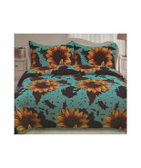  Western Bedding Cow Print in Turquoise   &amp; Sunflowers Velvet Bedspread ... - $85.00+