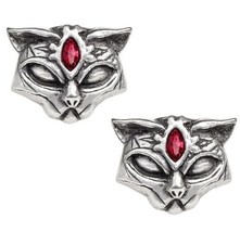 Red Eyed Sacred Egyptian Cat Warrior Earrings Surgical Studs Alchemy Got... - $22.45