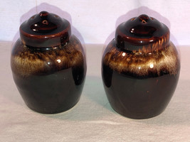 Pair Of Brown Drip Glaze Salt And Pepper Shakers By Clover Mint - £11.98 GBP