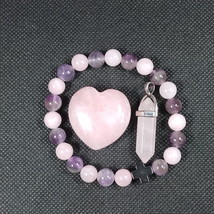 Rose Quartz Bracelet point palm stone heart set in Organza bag - £12.08 GBP