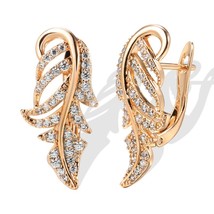 Luxury 585 Rose Gold Leaf Stud Earrings for Women Micro-wax Inlay Natural Zircon - £9.84 GBP