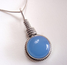 Round Chalcedony 925 Sterling Silver Necklace Enhanced with Rope Style Accents - £15.90 GBP