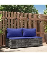 Patio Middle Sofas with Cushions 2 pcs Gray Poly Rattan - $374.69 CAD
