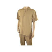Mens INSERCH 2pc Walking Leisure Suit Shirt Pants Set Short Sleeves 9356 Khaki image 5