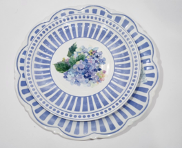 SHABBY CHIC MELAMINE Hydrangeas Floral Blue 11&quot; Dinner 9&quot; Salad SET of 2... - $24.74