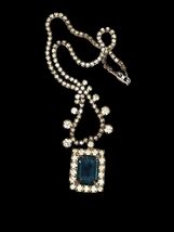 Vintage WEISS Blue Emerald Cut Rhinestone Necklace Clear Stones Statement - $133.60