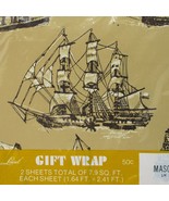 Vintage Gift Wrap MASCULINE Tan Brown SAILING SHIPS American Greetings L... - £6.21 GBP