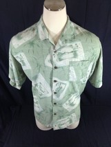 Bermuda Bay Hawaiian Aloha Shirt Aloha Green Palms 100% Silk Sz XL Short Sleeve - £12.40 GBP