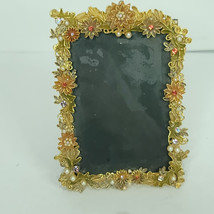 Vintage Gold Decorative Jewels Picture Frame 3.5&quot; X 5&quot; Crystals Flowers ... - £15.31 GBP