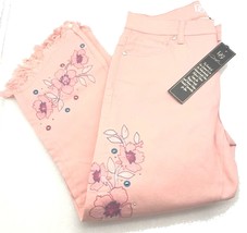 DG2 Diane Gilman Pink Blush Embellished Cropped Jeans w/Fringed Hem Size... - $58.50