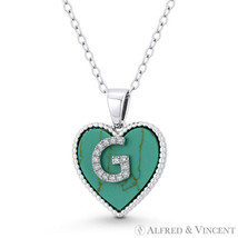 Initial Letter G CZ &amp; Turquoise Heart Charm 925 Sterling Silver Necklace Pendant - £18.90 GBP+