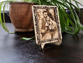 engraved photo frame/ photo on wood / Engraved Photo on wood  / couples gift pho - £32.14 GBP